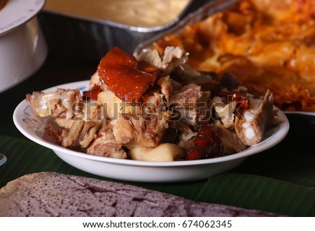 Chopped Parts of Lechon or Suckling Pig which is the national dish of the Philippines and Puerto Rico. It has it roots in Spain and Latin American countries where is usually prepared during festivals.