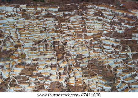 Peru, Salinas de Maras, Pre Inca traditional salt mine (salinas). Valle Sagrado.