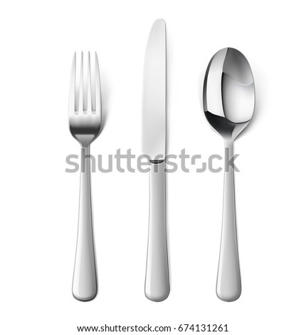 Set of fork, knife and spoon isolated on white. Vector illustration. Ready for your design. Royalty-Free Stock Photo #674131261