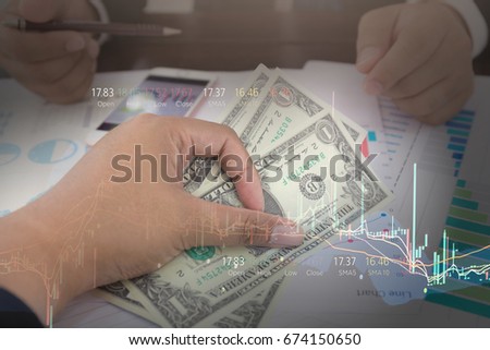 Double exposure stock of financial indices on currency exchange. 