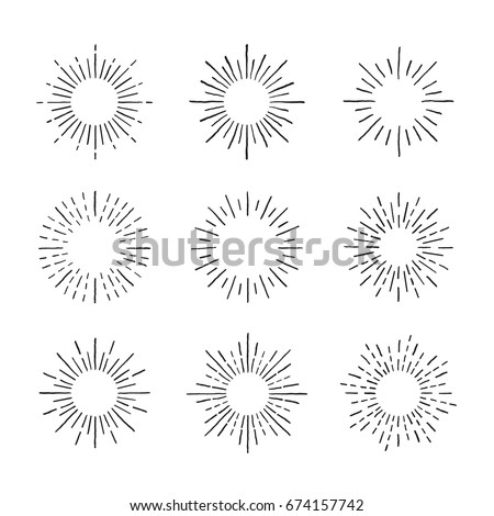Sunburst ink hand drawn vector set. Vintage and hipster sun rays frames collection. Part four.
