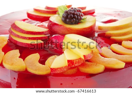 sweet cold red jelly pie with peach