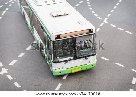 bus at city intersection top view