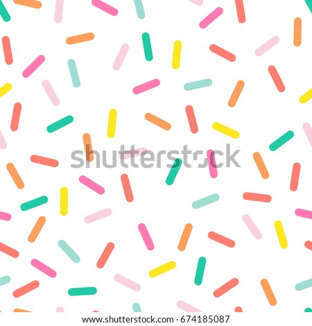 Colorful seamless vector confetti pattern.  Bakery themed donut, doughnut or cupcake sugar sprinkle background. Royalty-Free Stock Photo #674185087