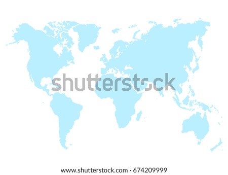 Blue map of world vector illustration isolated on white. Abstract geographical cartography card with continents vector illustration in flat style