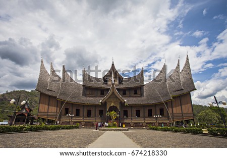 The Famous Istano Baso Pagar Ruyung, a Palace, heritage building with traditional Minangkabau design, a tourist destination in Tanah Datar, West Sumatera, Indonesia Royalty-Free Stock Photo #674218330