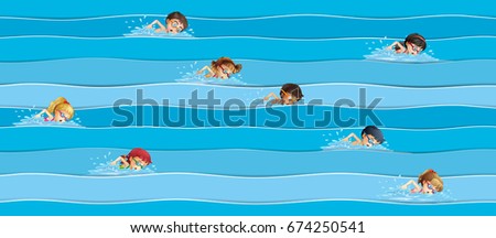 Children in swimming race illustration