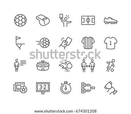 Simple Set of Soccer Related Vector Line Icons. 
Contains such Icons as Stadium, Field, Championship Cup and more.
Editable Stroke. 48x48 Pixel Perfect.