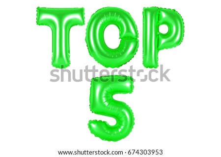 top 5, green number and letter balloon
