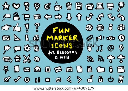 Hand Drawn Marker Style Blogger & Web Design Icons Clip Art Set 