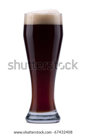 Dark beer in mug; Objects on white background