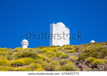 Astro physical observatory on the slopes of Teide volcano on Tenerife island
