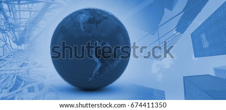 3D vector image of globe against image of data center
