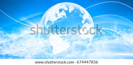 Idyllic view of white cloudscape against sky against global technology background