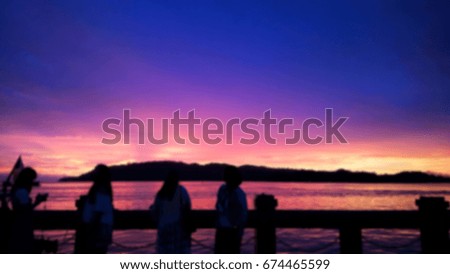 Blur image of peaceful stunning sunset over ocean in Kota Kinabalu, Sabah.
