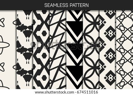 Abstract concept vector monochrome geometric pattern. Black and white minimal background. Creative illustration template. Seamless stylish texture. For wallpaper, surface, web design, textile, decor