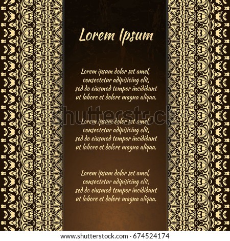 Flyer holiday card, frame for congratulations on your wedding, Valentine's day, birthday, invitation, gratitude, celebration, Declaration of love. Vector brown, gold background with a mandala. eps10