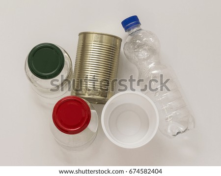Symbol for Recycling (Arrangement of  Recyclable Packaging made from Different Materials such as Glass, PET and Metal)