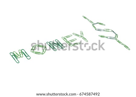 Money and money sign made with paperclips isolated on white background; business success background 
