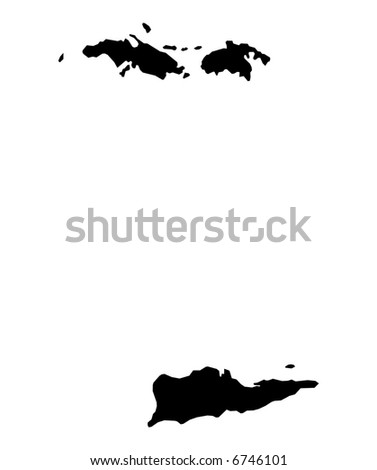 Detailed isolated map of Virgin Islands, black and white. Mercator Projection.