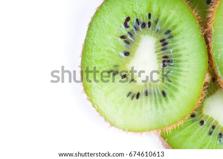 Ripe kiwi close up isolated on white background. Food ingredients