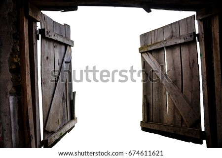 Opened old gate isolated on white background