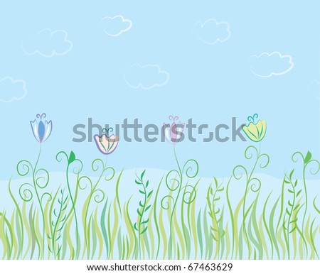 Grass seamless border with sky