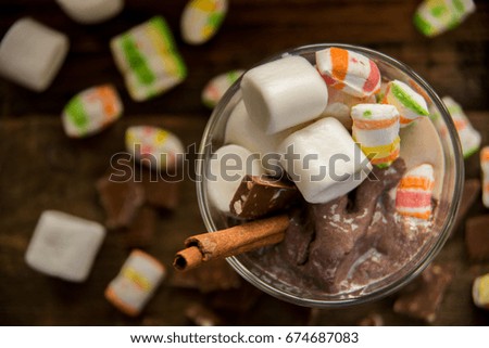 cocktail ice cream with marshmallows and chocolate