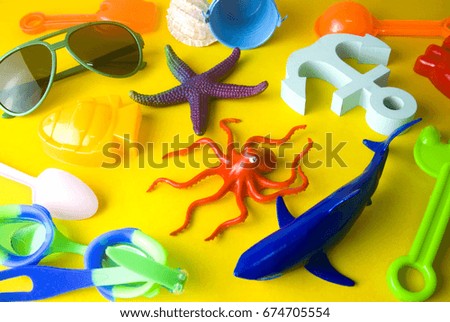 summer toy decor colorful prop on yellow background