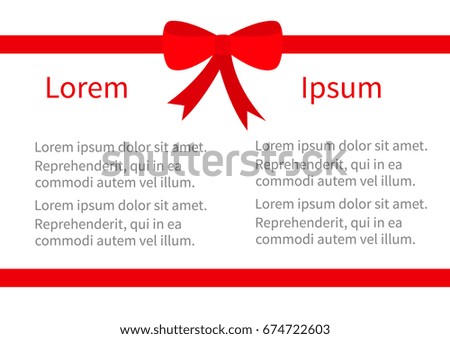 Two red ribbon Christmas bow icon. Gift box decoration element set. Frame template with text. Flat design. White background. Isolated.