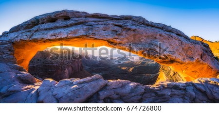 Mesa arch,Canyonland National park  when sunrise,Moab,Utah,usa. Royalty-Free Stock Photo #674726800