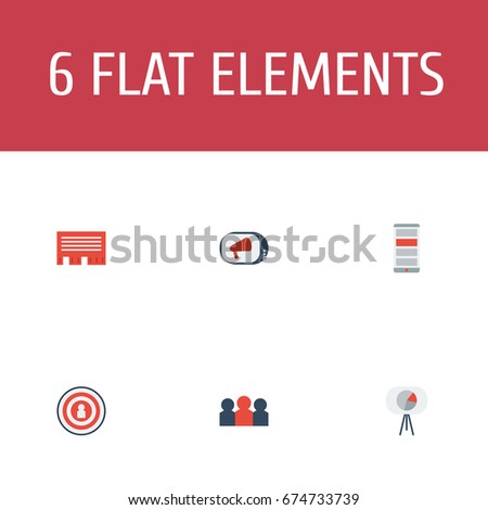 Flat Icons Auditorium, Audience, Television And Other Vector Elements. Set Of Marketing Flat Icons Symbols Also Includes Chatting, Television, Audience Objects.