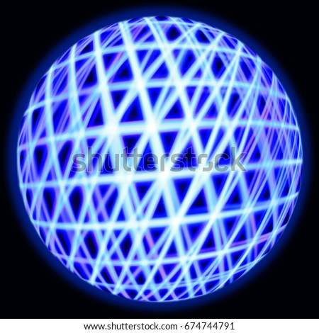Abstract blue neon light on long exposure shot. Sphere shape.