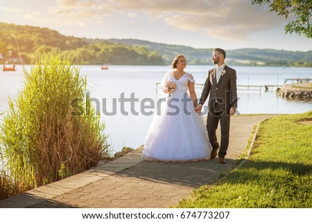 Wedding couple on nature.