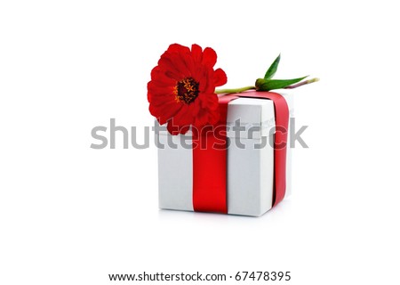 gift box and red flower close up