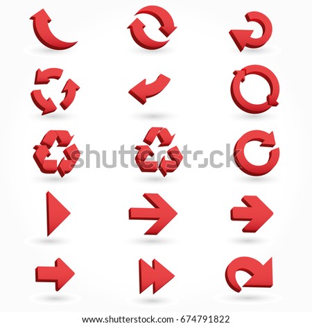 Set of red arrow 3D icons 
