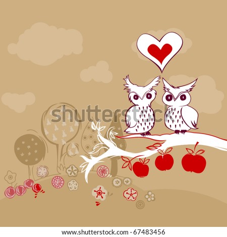 vector doodle owls in love