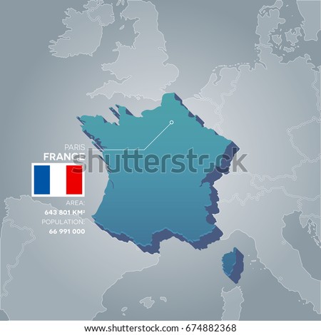 France 3d map with information of area and population of the country.