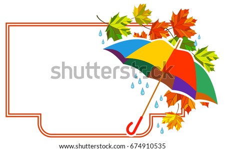Beautiful frame with maple leaves and umbrella. Vector clip art.