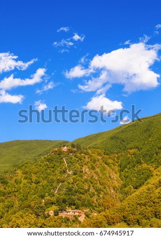 Mount Wutai scene. The temple in picture is Dailuoding temple. The Mount Wutai is one of famous Buddhist holy land and tourism destination in China. 