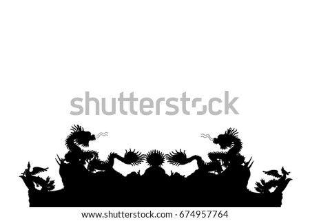 Silhouette Twin dragon statue top on Gate with clipping path isolated on white background