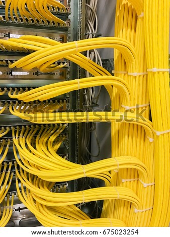 Network cable on a network HUB Royalty-Free Stock Photo #675023254