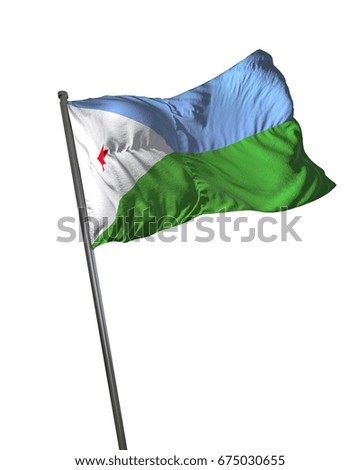 Djibouti Flag Waving Isolated on White Background Portrait 3D Rendering