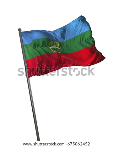 Karachay-Cherkessia Flag Waving Isolated on White Background Portrait 3D Rendering