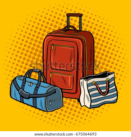 Travel bags pop art retro vector illustration. Comic book style imitation.