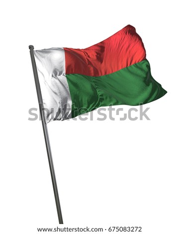 Madagascar Flag Waving Isolated on White Background Portrait 3D Rendering