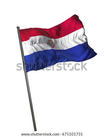 Paraguay Flag Waving Isolated on White Background Portrait 3D Rendering
