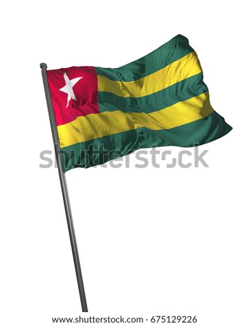 Togo Flag Waving Isolated on White Background Portrait 3D Rendering