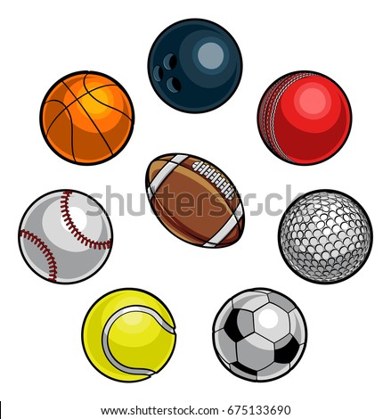 A set of cartoon sports balls icons