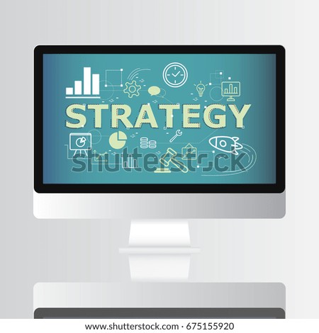 Strategy icon on computer screen infographic design